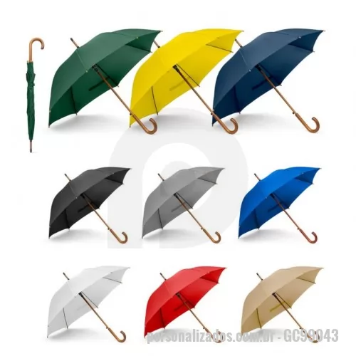 Guarda chuva personalizada - Guarda chuva Personalizada - GC99043  - Guarda-chuva em 190T pongee com abertura automática. Varetas em fibra de vidro e pega e haste em madeira. ø1040 x 885 mm - 153989 - Guarda chuva
