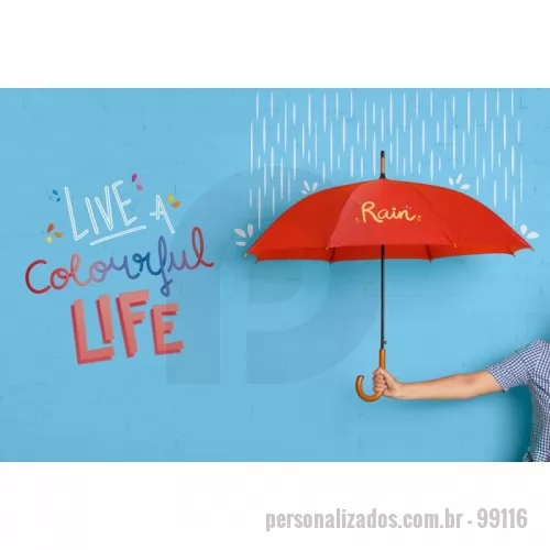 Guarda chuva personalizada - Guarda-chuva em poliéster 190T com haste em metal e pega em madeira e abertura automática. ø1040 x 885 mm