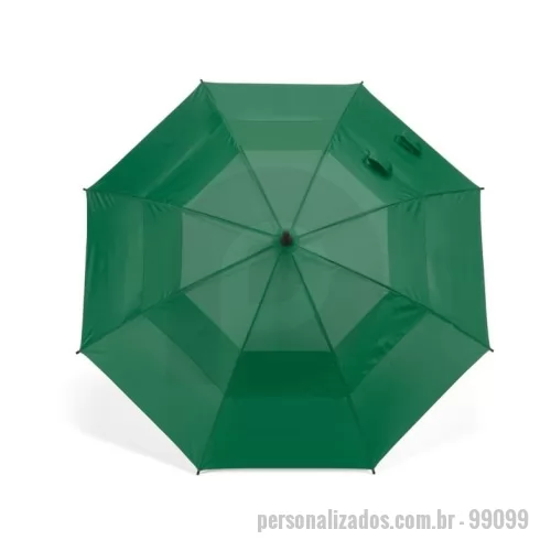 Guarda chuva personalizada - Guarda-chuva em 100% poliéster reciclado 190T (100% rPET), com varetas em fibra de vidro e pega em ABS reciclado. Guarda-chuva com abertura automática e à prova de vento. Fornecido em bolsa de poliéster reciclado. ø1055 x 840 mm