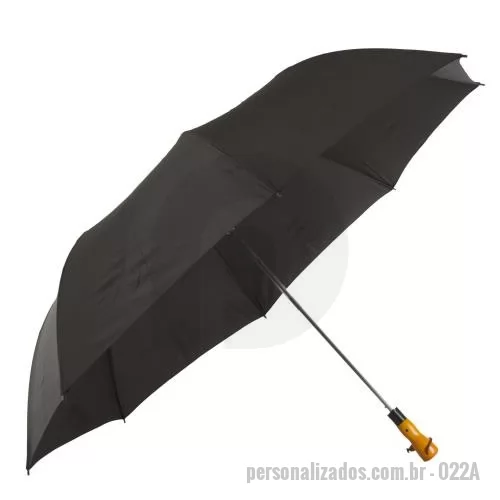 Guarda chuva personalizada - Descrição:   Armação cromada, varetas fibra de carbono, cabo de madeira, varão cromado sextavado e tecido Pongee liso com cores variadas. Tamanho: 27''x8. 150 CM DE COBERTURA