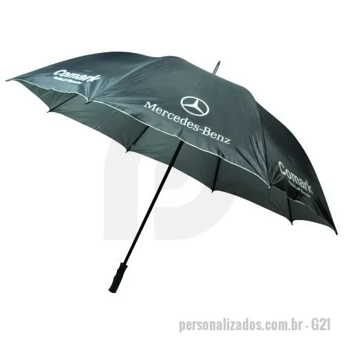 Guarda chuva personalizada - Guarda Chuva Portaria, cabo reto. Disponível em várias cores. Gravação da logomarca em 1 cor em 2 gomos já inclusa.  29  X 8 varetas duplas. Tamanho: Aprox. 140/150 cm de envergadura.