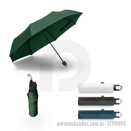 Guarda chuva personalizada - Guarda-chuva de 21' em poliéster 100% reciclado pongee 190T, com varetas em fibra de vidro, haste metálica e pega em ABS reciclado. O guarda-chuva, dobrável em 3 seções, tem abertura manual e é à prova de vento. Fornecido numa bolsa individual. ø980