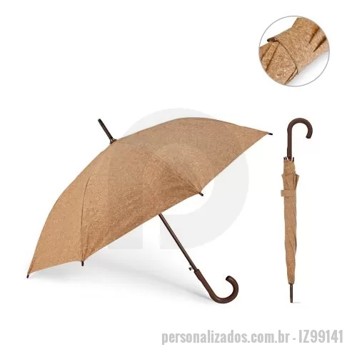 Guarda chuva personalizada - Guarda-chuva em cortiça com haste e pega em madeira. O guarda-chuva tem abertura automática. A cor e o resultado da impressão nos materiais naturais pode variar entre produtos. ø1050 x 890 mm