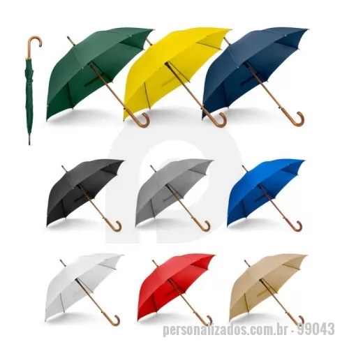 Guarda chuva personalizada - Guarda-chuva em poliéster pongee 190T, com varetas em fibra de vidro, pega e haste em madeira. O guarda-chuva tem abertura automática. ø1040 x 885 mm