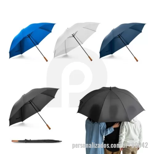 Guarda chuva personalizada - Guarda-chuva de grande portaria em poliéster pongee 190T, com varetas e haste em fibra de vidro e pega em madeira. ø1375 x 855 mm