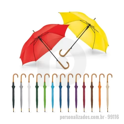 Guarda chuva personalizada - Guarda-chuva em poliéster 190T, com haste em metal e pega em madeira. O guarda-chuva tem abertura automática. ø1040 x 885 mm