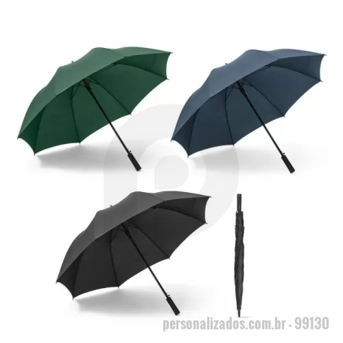 Guarda chuva personalizada - Guarda-chuva em poliéster pongee 190T, com haste e varetas em fibra de vidro e pega em PP. O guarda-chuva tem abertura automática e é à prova de vento. Fornecido em bolsa. ø1170 x 880 mm | Bolsa: 85 x 725 mm