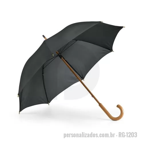 Guarda chuva personalizada - Guarda-chuva em poliéster 190T, com haste e pega em madeira. Abertura manual.