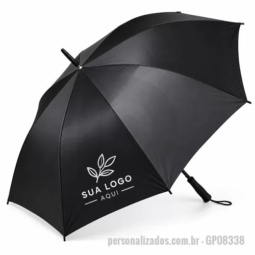 Guarda chuva personalizada - Guarda-chuva em poliéster com abertura automática, estrutura metálica com oito varetas e pegador em plástico com alça de nylon fixa na extremidade.  Altura :  83 cm  Largura :  4,5 cm