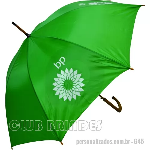 Guarda chuva personalizada - Guarda Chuva Colonial longo, nylon especial liso, cabo curvo em madeira, automático. Disponível em várias cores. Gravação da logomarca em 1 cor em 2 gomos já inclusa.  23  X 8 varetas. Tamanho: 120 cm de envergadura.