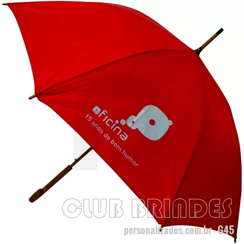 Guarda chuva personalizada - Guarda Chuva Colonial longo, nylon especial liso, cabo curvo em madeira, automático. Disponível em várias cores. Gravação da logomarca em 1 cor em 2 gomos já inclusa.  23  X 8 varetas. Tamanho: 120 cm de envergadura.