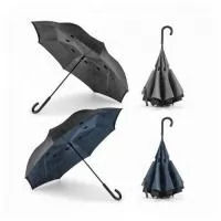 Guarda-chuva reversível em pongee 190T com capa dupla, cabo em metal e varetas em fibra de vidro. O guarda-chuva de estrutura patenteada tem abertura manual e fecho automático. MEDIDAS: 1050 mm | 790 mm. Silk Screen 1 cor em 1 gomo, ou Transfer Colorida em 1 gomo para outros tipos de gravação fale com a consultora.
