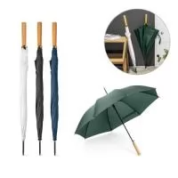 Guarda-chuva em rPET pongee com abertura automática, haste e estrutura em metal. Pega em madeira.