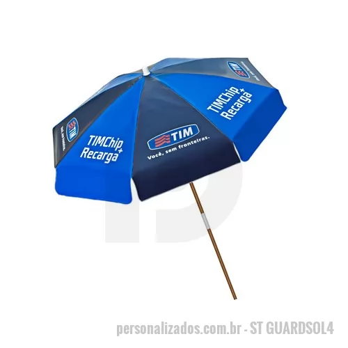 Guarda sol personalizada - O guarda sol personalizado SP é a opção de brinde certa para eventos e ações de marketing de praia ou piscina. Conta com área perfeita para aplicação de logotipo customizado e é confeccionado em bagum de excelente durabilidade e resistência