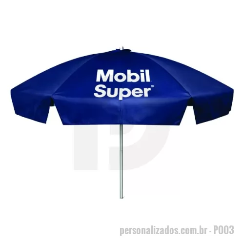 Guarda sol personalizada - Guarda Sol Personalizado com haste central em tubo de alumínio com reforço de madeira interiça. Disponível em várias cores. Gravação da logomarca em 1 cor aplicada em 4 gomos já inclusa.