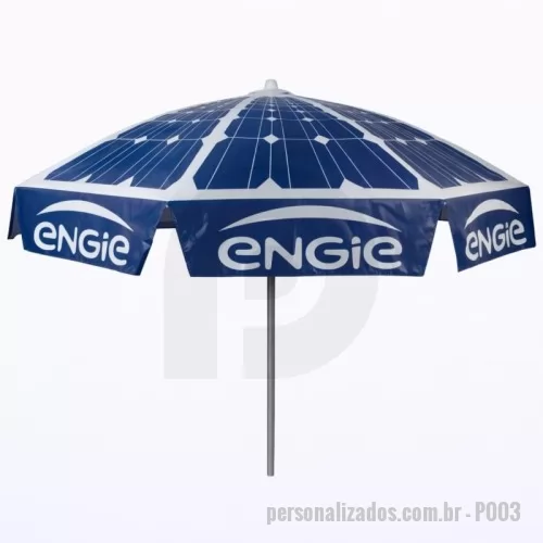 Guarda sol personalizada - Guarda Sol Personalizado com haste central em tubo de alumínio com reforço de madeira interiça. Disponível em várias cores. Gravação da logomarca em 1 cor aplicada em 4 gomos já inclusa.