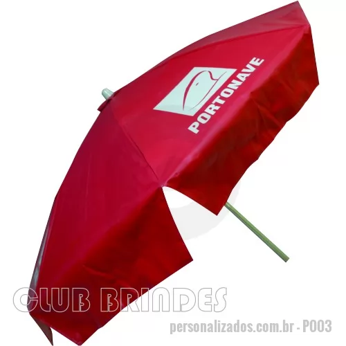 Guarda sol personalizada - Guarda Sol Ø1,60m (80x8) de diâmetro. Material: Armação em aço 1.040 a 1.070 efeito MOLA com 08 varetas Ø 3,50 a 4,00mm com acabamento em pintura  eletrostática EPOXI PÓ, haste central em alumínio trefilado com parede 08 a 1,00mm com reforço de madeira inteiriço  nas duas extremidades. Cobertura: em BAGUM (lona de PVC com trama em poliéster) de 0,28 a 0,31microns. Disponível em várias cores. Gravação da logomarca em 1 cor aplicada em 4 gomos já inclusa.