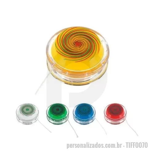 Ioiô personalizado - Ioiô Personalizado com 6cm de diâmetro. Disponível nas cores: amarela, azul, branca, verde e vermelha. Personalização em etiqueta resinada colorida dos 02 lados.