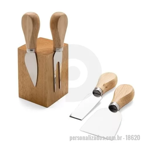 Kit acessórios para queijo personalizado - Kit queijo 4 peças em suporte magnético de bambu