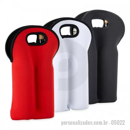 Kit acessórios para vinho personalizado - Porta garrafas duplo em neoprene isotérmico.