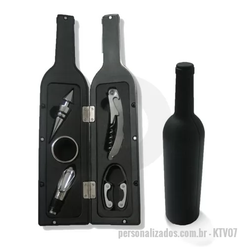 Kit acessórios para vinho personalizado - Kit Vinho em Formato de Garrafa 