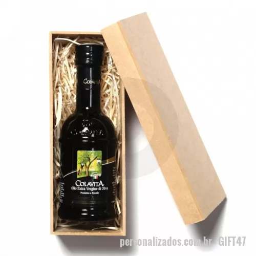 Kit azeite personalizado - Kit azeite Personalizado - GIFT47 - Azeite Extra Virgem Italiano com caixa de madeira - 69822 - Kit azeite