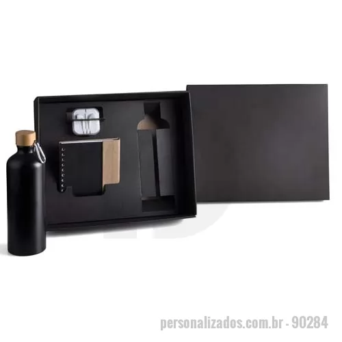 Kit Boas Vindas personalizado - Lindo kit que contém squeeze metal 500 ml, caderno espiral com capa dura 18x15 acompanha caneta, fone de ouvido numa linda caixa de presente. Todos os itens são personalizados em serigrafia.  Medidas 35x24x09 cm