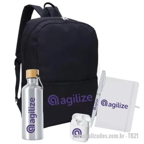 Kit Boas Vindas personalizado - 1 MOCHILA 1 MOLESKINE G 1 CANETA 1 SQUEEZE 1 FONE DE OUVIDO 