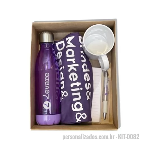 Kit Boas Vindas personalizado - Kit Boas Vindas Personalizado com 1 garrafa plástica, tampa de metal e capacidade de 680 ml + 1 caneca de cerâmica de 320 ml + 1 camisa malha 30.1 penteada + 1 bloco no tamanho 16,1x14,8 cm com caneta e capa plástica + 1 caixa em cartnao 300 gr, modelo tampa e fundo.