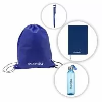 Kit Boas vindas contendo Mochila Saco, Caneta, Caderno e Garrafa Plástica.