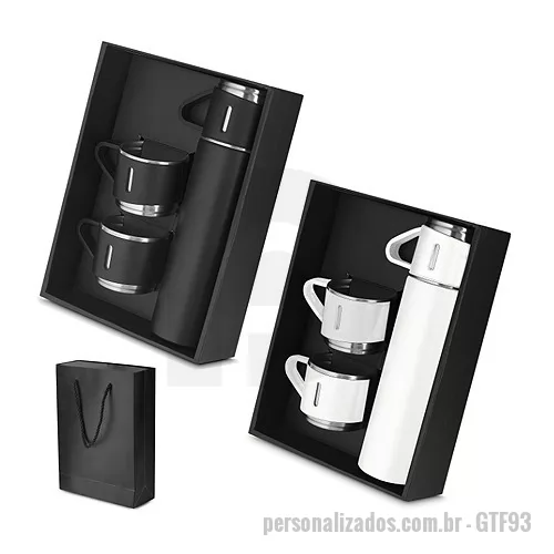 Kit café personalizado - Kit garrafa térmica 450ml com duas tampas extras que podem ser utilizadas como xícaras.