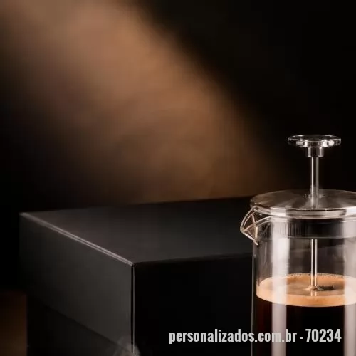 Kit café personalizado - Kit Café Caffè Pressa com prensa francesa em vidro borossilicato, conjunto de xícaras em vidro isotérmico de parede dupla de 80ml, café moído especial personalizado de 250g e caixa para presente assinada Youdu.