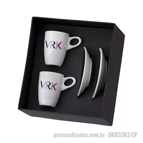Kit café personalizado - Kit em caixa Color Plus com Berço contendo 02 Xícaras de Cafe com Pires Genova