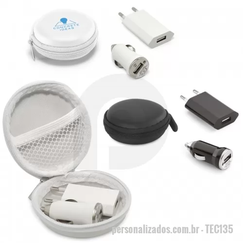 Kit carregador de celular personalizado - Kit Carregadores com Estojo