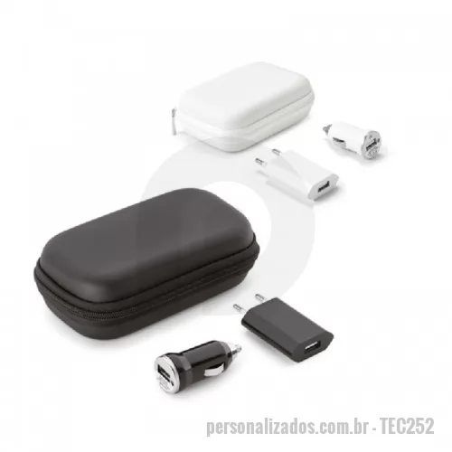Kit carregador de celular personalizado - Kit de carregadores USB com Estojo