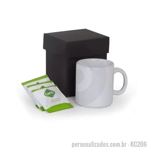 Kit chá personalizado - Kit chá Personalizado - KC206 - Kit em caixa de papel, caneca de porcelana de 200ml, 3 saches de chá Leão. - 182349 - Kit chá