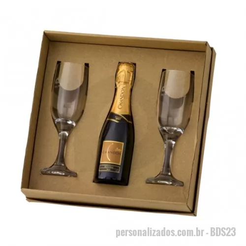 Kit champanhe ou espumante personalizado - Kit Champanhe com 2 Taças Gallant e 1 Espumante