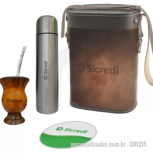 Kit chimarrão personalizado - Kit Chimarrão 4 peças, acompanha bolsa em Recouro, bomba para Chimarrão/ Tereré, Cuia e Garrafa em Aço inox de 1 Litro.