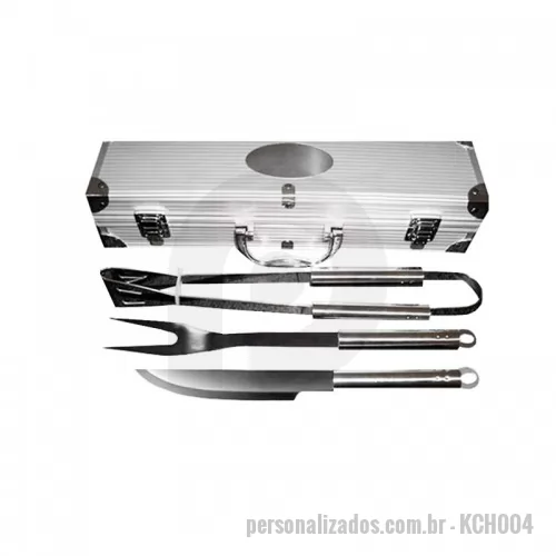 Kit churrasco personalizado - Kit Churrasco 3p?s com Maleta Inox