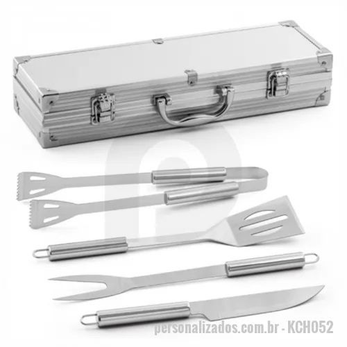 Kit churrasco personalizado - Kit Churrasco 4 Pe?as A?o Inox