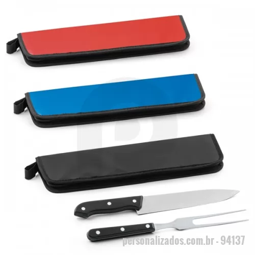 Kit churrasco personalizado - Kit churrasco em Aço inox e PP com 2 peças em estojo de 210D