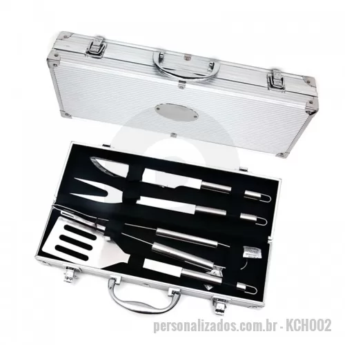 Kit churrasco personalizado - Kit churrasco personalizado. Com 4 peças em inox e maleta de alumínio.