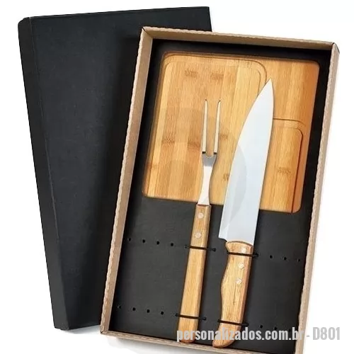 Kit churrasco personalizado - Kit churrasco Personalizado - D801 - Kit Churrasco em caixa de papel, Tabua para corte, Garfo e Faca. - 149313 - Kit churrasco