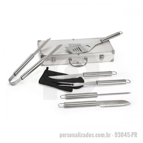 Kit churrasco personalizado - KIT CHURRASCO 6 PEÇAS NA MALETA DE METAL