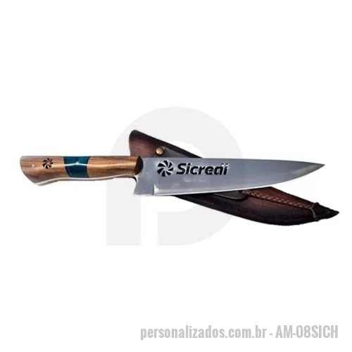 Kit churrasco personalizado - Faca com cabo de madeira e resina, com Lâmina em Aço inox 420, recortada a laser. Personalização vazada a laser na lâmina.