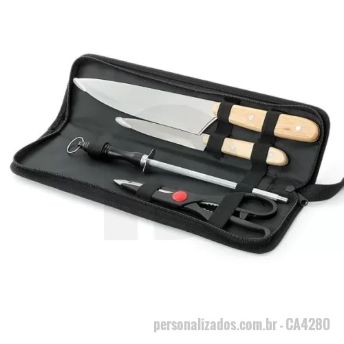Kit churrasco personalizado - Kit churrasco 2 peças com estojo, contém faca e garfo. Estojo com alça para transporte e área interna com elástico de fixação para os utensílios