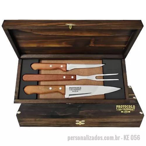Kit churrasco personalizado - Estojo de madeira envelhecida com faca churrasco 7
