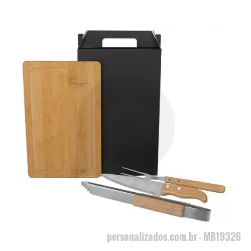 Kit churrasco personalizado - Kit para churrasco com pegador. Conta com tábua em bambu; Faca 7