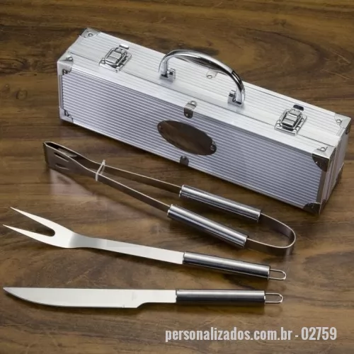 Kit churrasco personalizado - Kit Churrasco 3 Peças - 11,6 X 8 X 36,7 cm