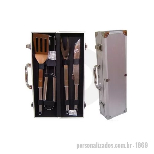 Kit churrasco personalizado - Kit churrasco com 4peças em maleta de aluminio - personalizado com gravação laser.